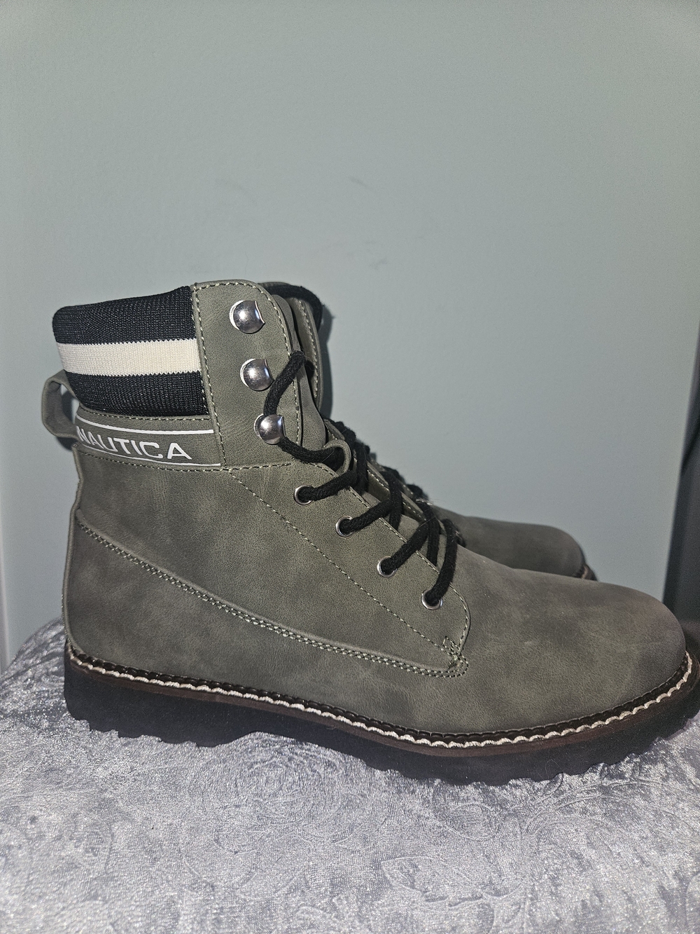 Nautica Men's Olive Lace-Up Combat Style Boots